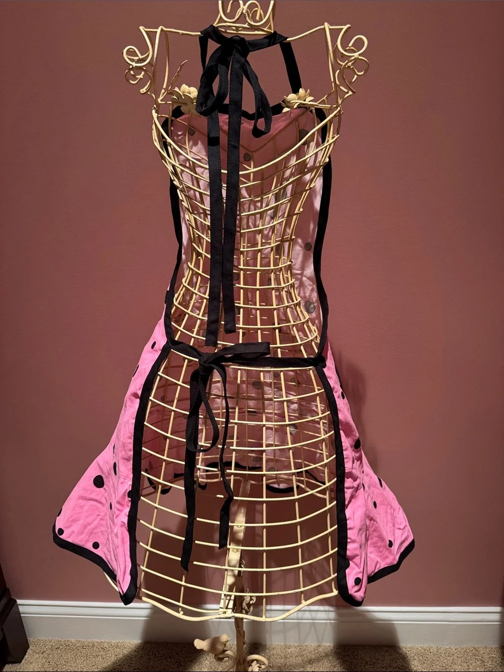 Retro Pink Polka Dot Ruffle Apron / Costume Attire - Monogrammed Letter P